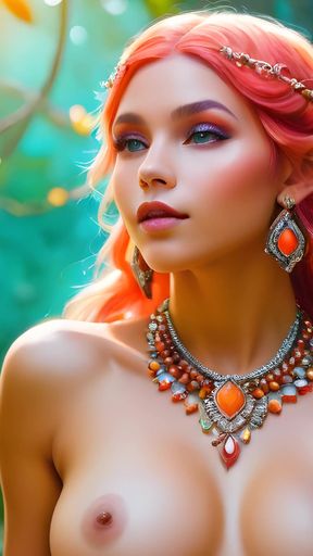 Beautiful Big Breasted Nude Elf Girl with African Cherry Orange