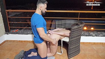 Submissive cock hungry Marie Berger sucks and fucks outdoor