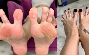 Long Toes Spreading, Toe Spread Close Ups in Two Different Angles, Bare Feet with Black Toenails Polish