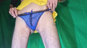 Blue Mesh Thong Try on