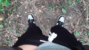 Risky lesbian masturbation in the forest