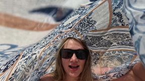 Nudist Girl Playing with Pussy and Tits on the Public Beach