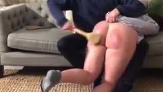 spanking stepdaughter's round ass with a laddle