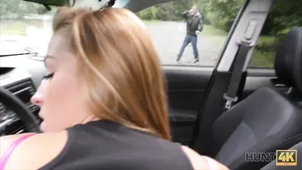 Victoria Daniels fucks in a car after picking up a brunette with big natural tits