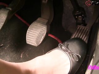 Nyllady's Revving in Black Ballet Flats and Exposed Sheer Pantyhose