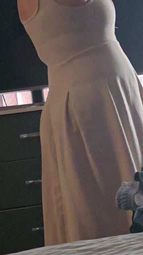 Step son naked with dick out in step mom room in dress