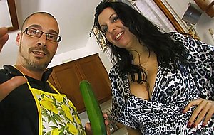 Milf compares his cock with cucumber and eggplant —