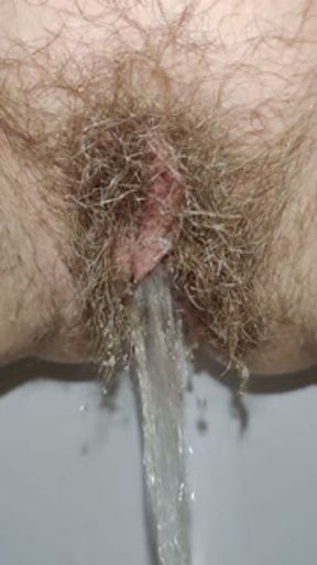 Hairy pussy pissing in the morning + bonus light farting