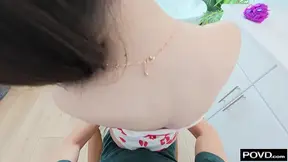 Tiny Petite Spinner Floozy Teases BF's Huge Shaft in POV Bangout