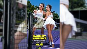 ”Petite babes, Melissa Moore & Riley Reid, are taking tennis lessons but would rather go back to your place & play with you”