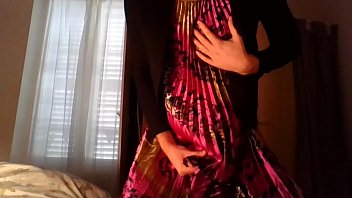 Amateur cross dresser in a cute flower dress and sexy black blazer teasing and masturbating