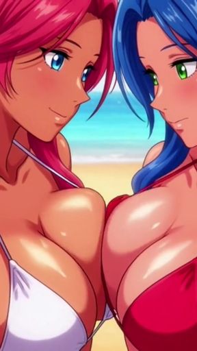 Two busty girls enjoy lesbian sex at private beach vacation   Clip 1