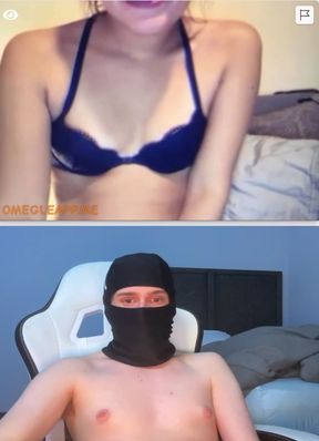 Slim blonde couple teases big dick on webcam and gets a messy cumshot