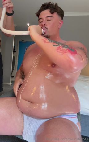 Oiled Fat Gainer Boy Funnel Feeding