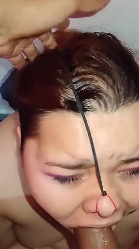 Slut Piggy Secretly Swallowing Cock at Her Stepsister's House