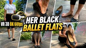 VR 3D 8K 180 60 fps | Angelina’s Black Ballerina Flats Shoeplay – Barefoot Soles, Toes & Slip On Off Close-Ups