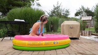 Teenie inside bikini fucks masked voyeur pervert inside the backyard