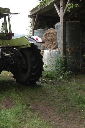 The old farmer&#039;s wife waits her husband to be fucked in the barn