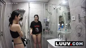 Two hot amateur girls shower for their boyfriends' live stream