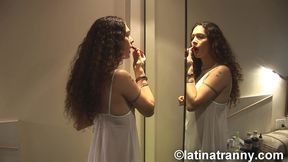 trans pornstar nikki montero crazy makeup and cumming on her belly