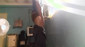 Solo Twink Jerks Big Cock While Spying on Neighbor Through Window