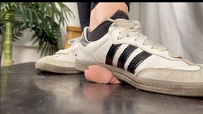 A Shoejob Dream with Adidas Samba Sneakers - Tramplegirl Leila in her well worn Adidas tramples the cum out of her slaves cock - CBT, Sneaker fetish, Cock Trampling, Sock fetish, Giantess Views - Cum crushing - multiedit - HD