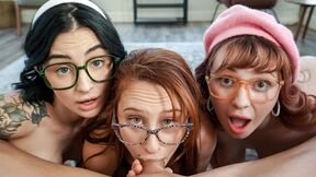 P-O-V fucking three big boobed nerd girlfriends
