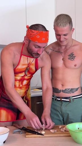 Jaw-dropping moment from "The chef got excited by his assistant and fucked him right on the table"