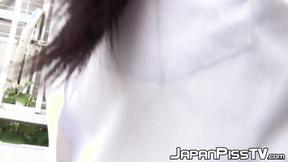 ”Timid teen pisses in her panties in public”