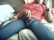 Couch masturbation pt 8 FINALE CUMSHOT almost get caught by real dad