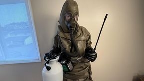 Chemical Testing in a Hazmat Suit, Rubber Gloves, and a Gas Mask
