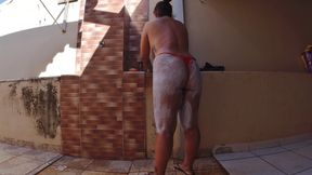 Married Slut Bleaches All Her Body Hair and Gets Completely Naked in the Backyard for Everyone to See