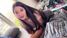 "Give me your cock NOW!!" Step Sister Suck My Dick and Take Cum in Mouth to Make Her Ex Boyfriend Jealous