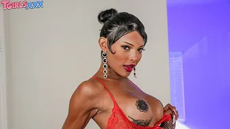 Busty Exotic Tgirl Lola Morena Strips and Masturbates