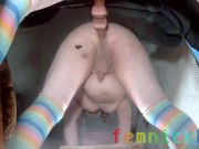 Fat sissy femboy playing with his little toy