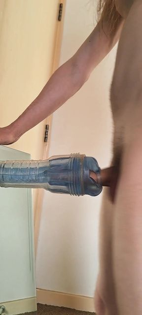 Naked solo play with homemade fleshlight
