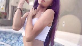 ”#redhead #slim #pool #whitetshirt #swimming #cooldown #sensual”