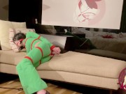 Selfbondage & struggle in green tracksuit and pants