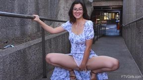 Busty Brunette Ellie Nova with big ass - public outdoor solo masturbation