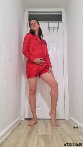 Real homemade amateur solo shemale bathroom sexy red lingerie pair... British  UK