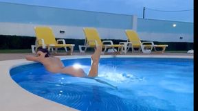 Playing nude by the pool in Portugal. Sexy, wet & energetic
