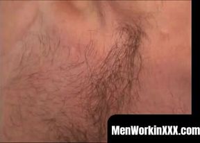 Mature guy shows off his hairy body and tugs his big cock eagerly