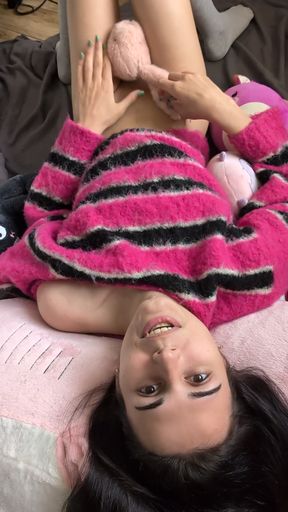 Pink and black striped sweater