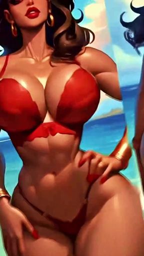 4K 100% AI Generated 3D Soft Looping PMV: Dark-Skinned Thick Ass Gentle Twerk on Tropical Beach in Sexy Bikinis   Clip 1