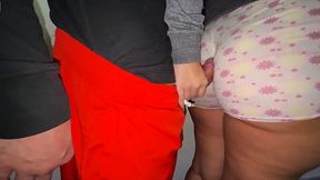 Big-ass woman touches stranger's big cock in public