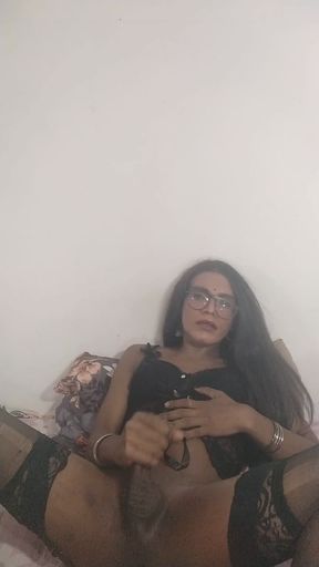 Indian sissy Cumming on live stream wearing black stockings