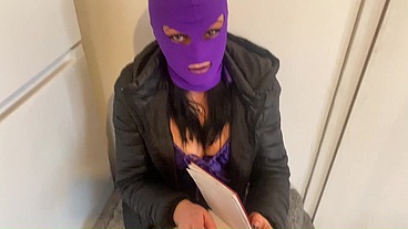 Masked Secretary Blowjob – Double Cum on My Purple Mask & Downjacket