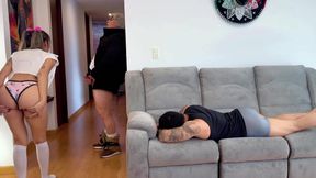 What a Cheating Bitch! She Fucked Her Boyfriend and Her Father-in-law! They Both Filled Her Pussy with Semen!!