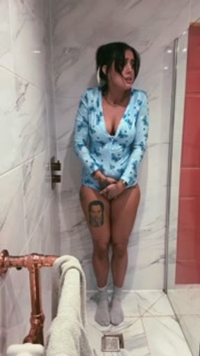 Desperation pee! The bathroom was occupied and she wet her pyjamas!