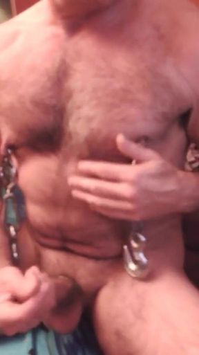 Gay Nipple Pig Masturbation with Nipple Clamps